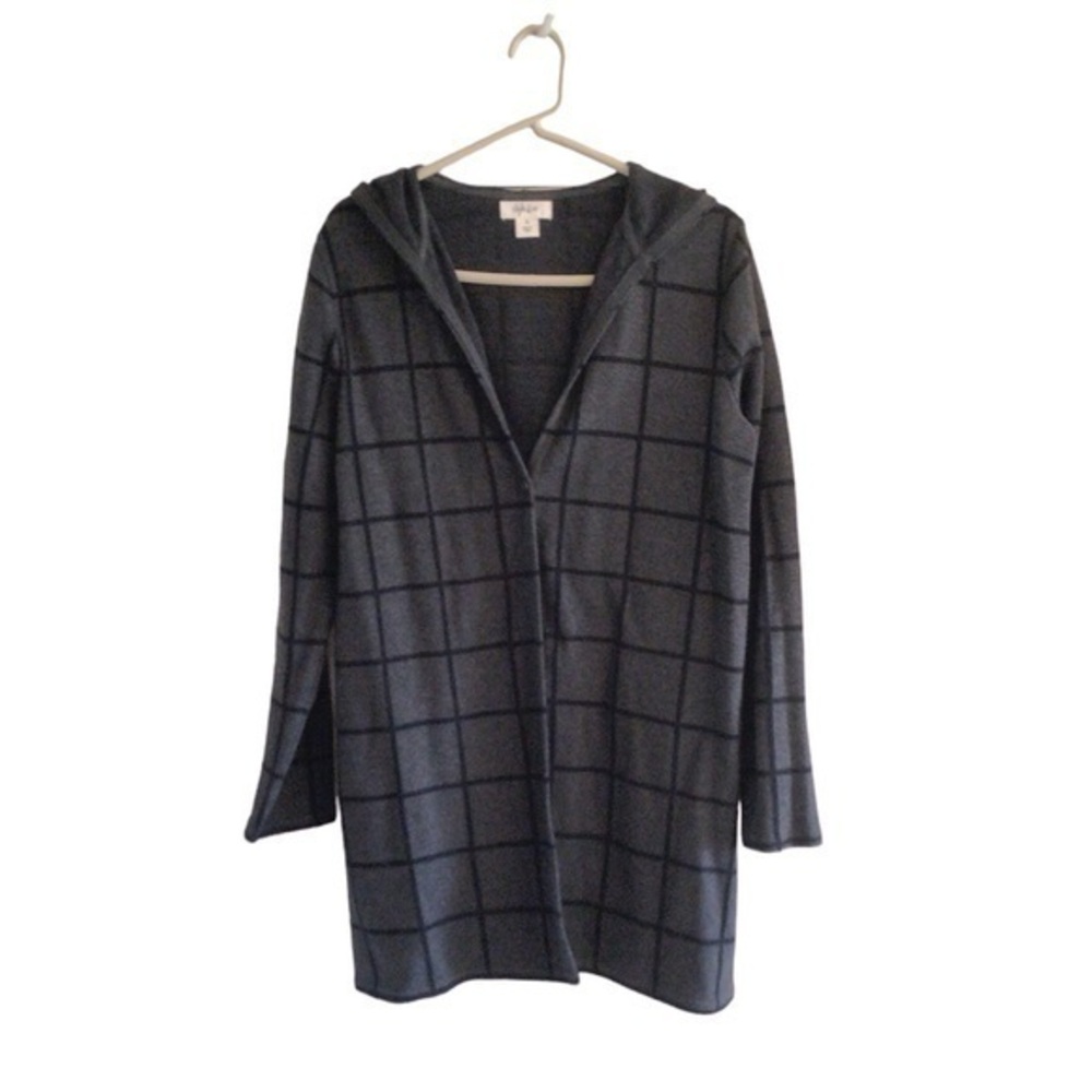Style & Company  black and grey cotton tailored open cardigan hoodie sz small